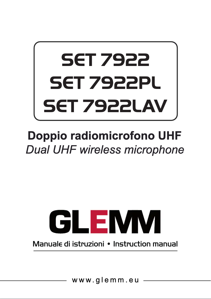 Page n°1 - Manuel utilisateur Glemm SET 7922PL