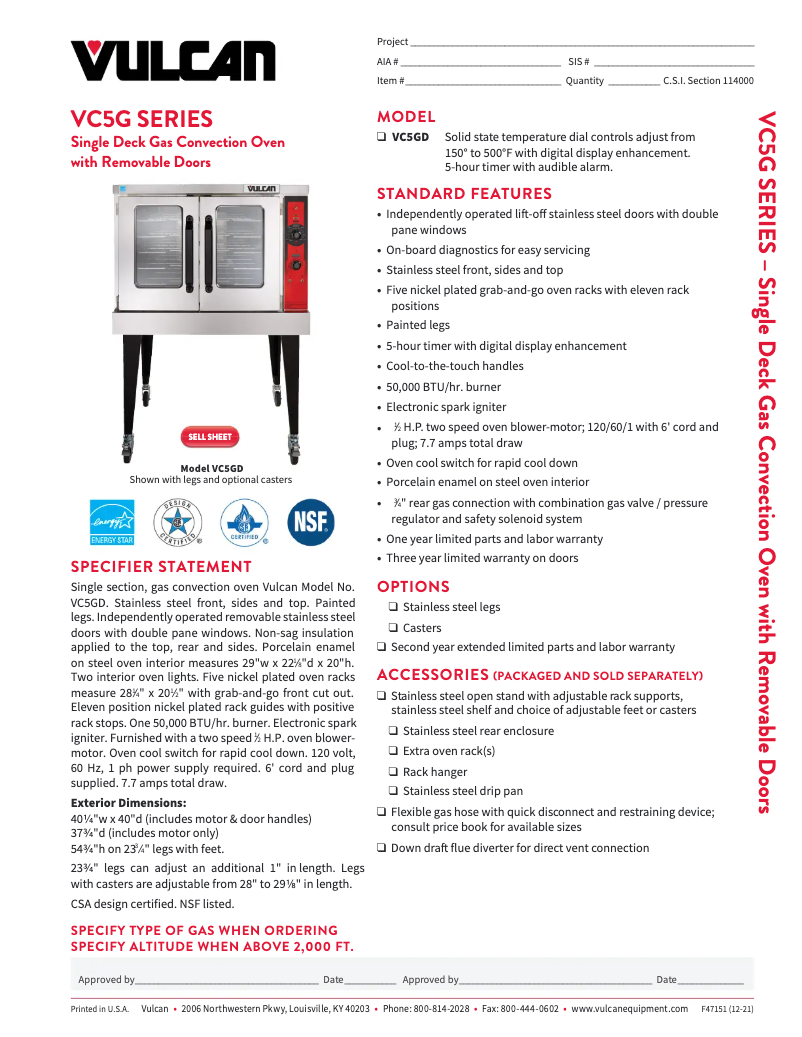 Página 1 del manual Ficha técnica Vulcan VC5GD