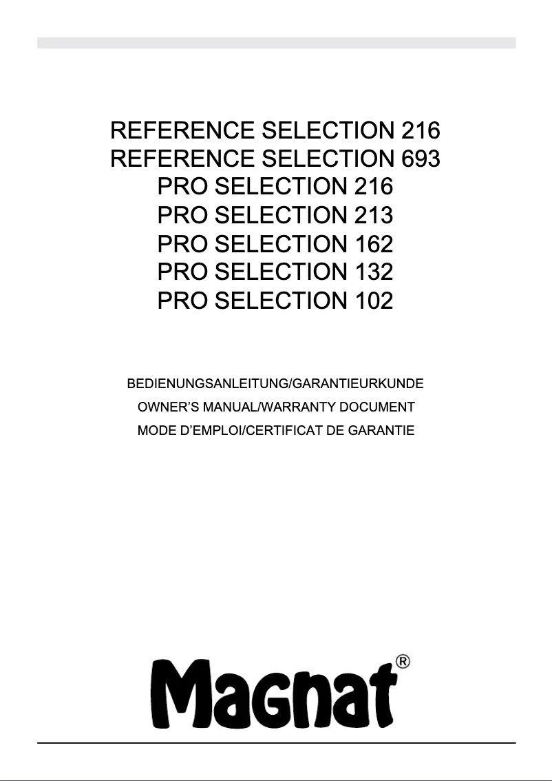 Page 1 de la notice Manuel utilisateur Magnat Reference Selection 216