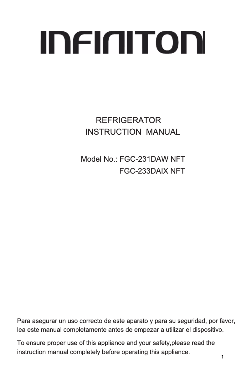 Page 1 de la notice Manuel utilisateur Infiniton FGC-233DAIX NFT