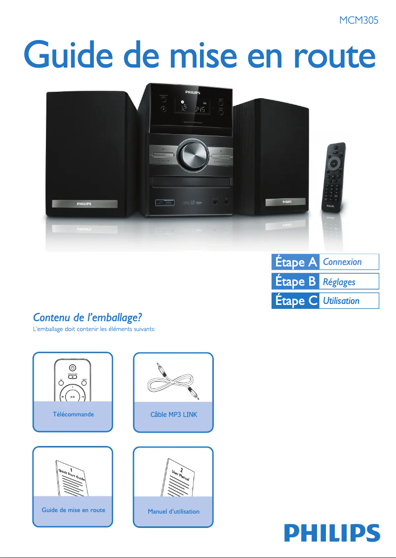 Page 1 de la notice Guide de démarrage rapide Philips MCM305