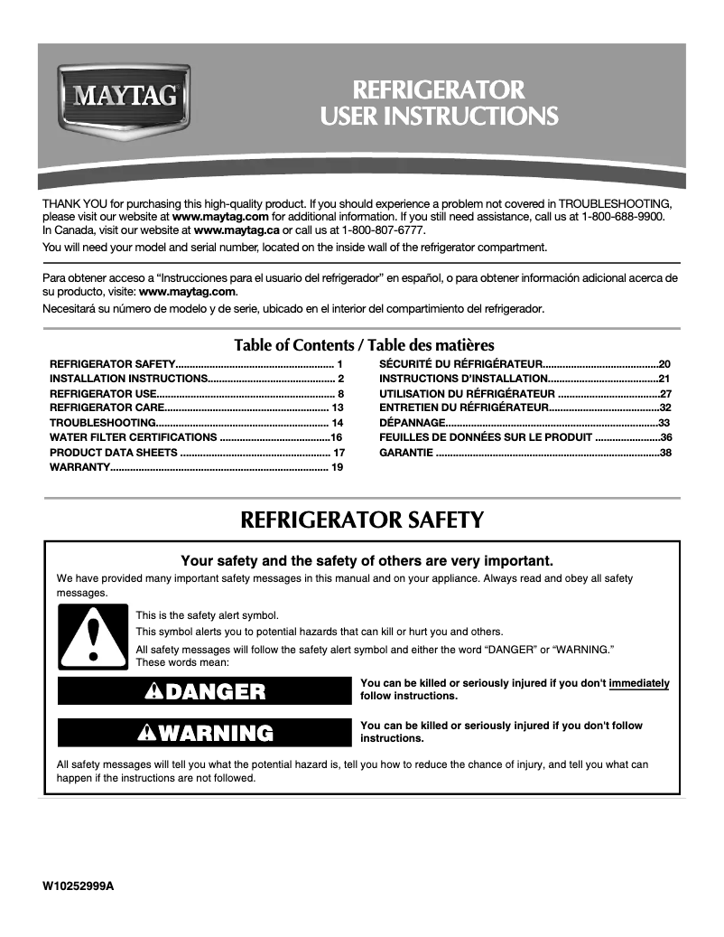 Page n°1 - Manuel utilisateur Maytag MFT2771XEW
