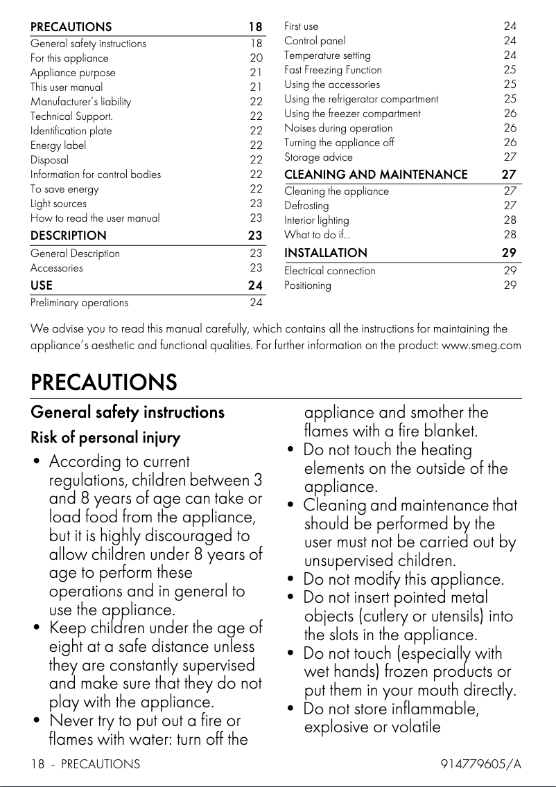 Page 1 de la notice Brochure Smeg FAB10LCR5