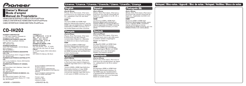Page 1 de la notice Manuel utilisateur Pioneer CD-IH202