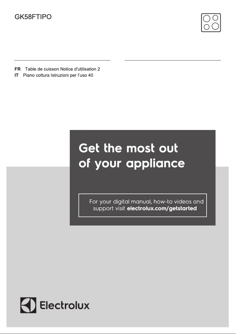 Page 1 de la notice Manuel utilisateur Electrolux GK58FTIPO