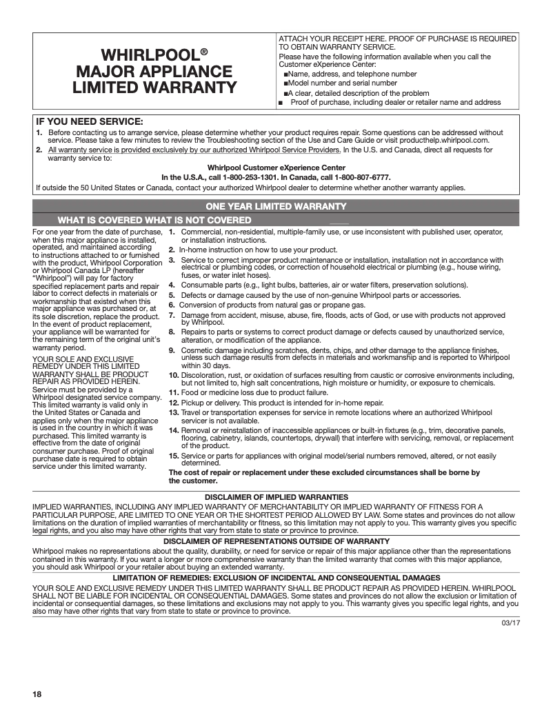 Page 1 de la notice Mode d'emploi Whirlpool WMH54521JZ