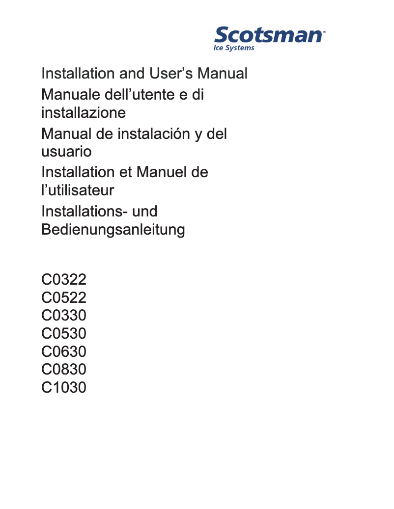 Page 1 de la notice Manuel utilisateur Scotsman Prodigy Plus C0530