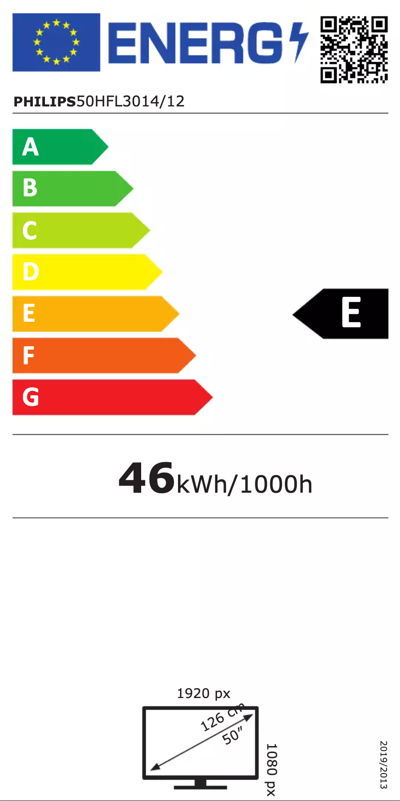 Page n°1 - Label énergétique Philips 50HFL3014