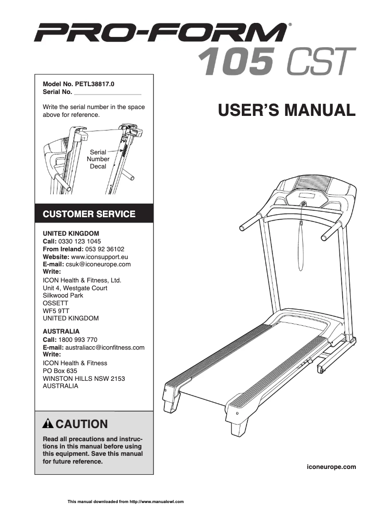 Page 1 de la notice Manuel utilisateur ProForm 105 CST