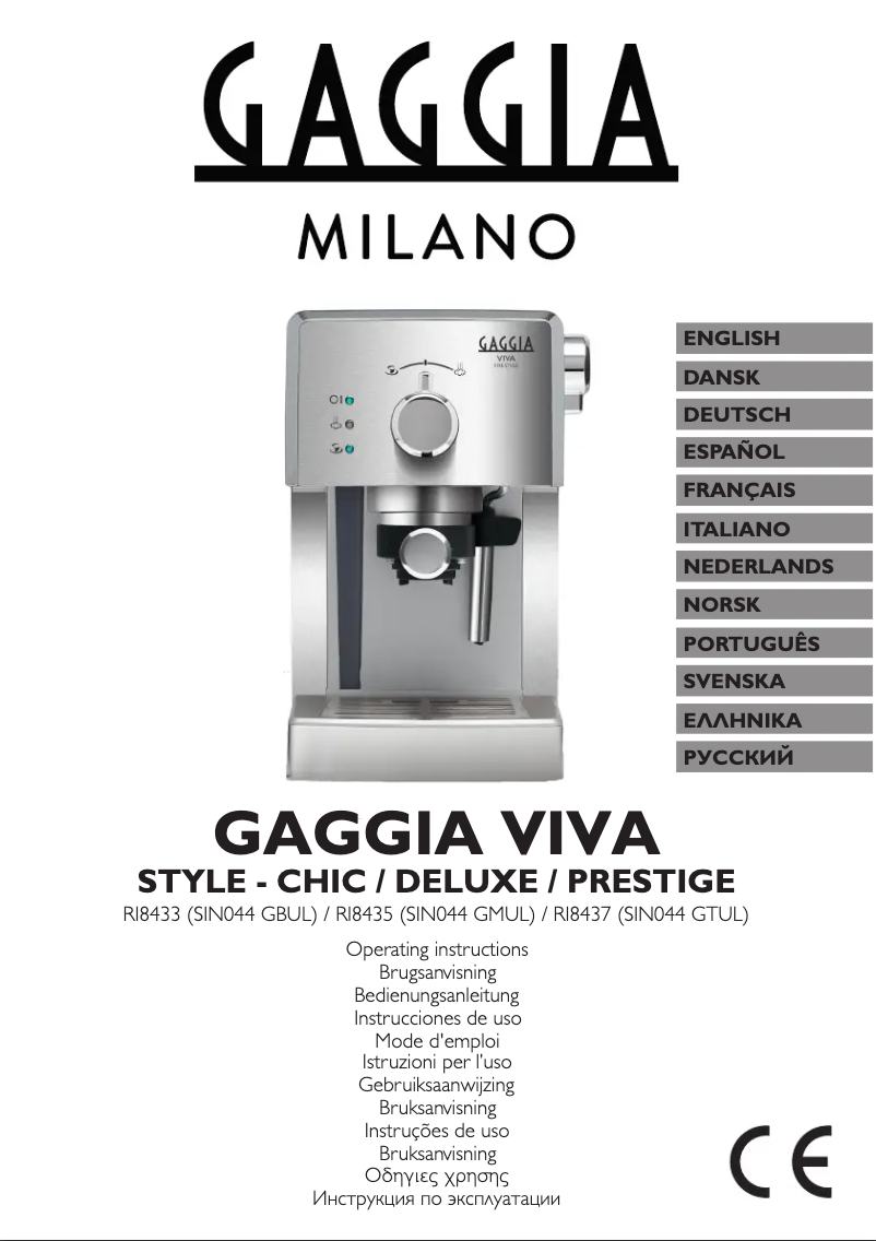 Page n°1 - Manuel utilisateur Gaggia Viva Style RI8433