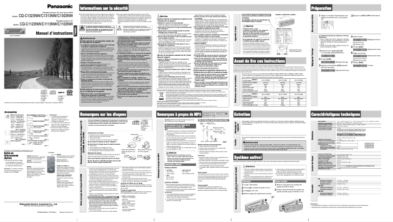 Page n°1 - Manuel utilisateur Panasonic CQ-1313NW