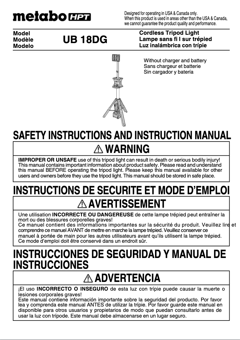 Page n°1 - Manuel utilisateur HiKOKI UB18DG