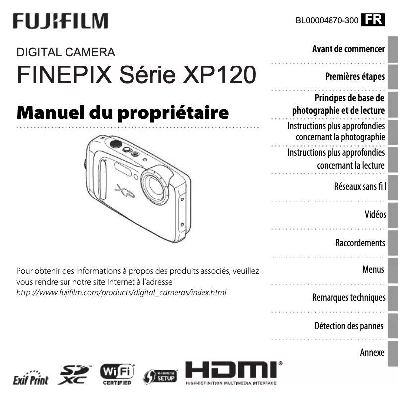 Image de la première page du manuel de l'appareil FinePix XP120