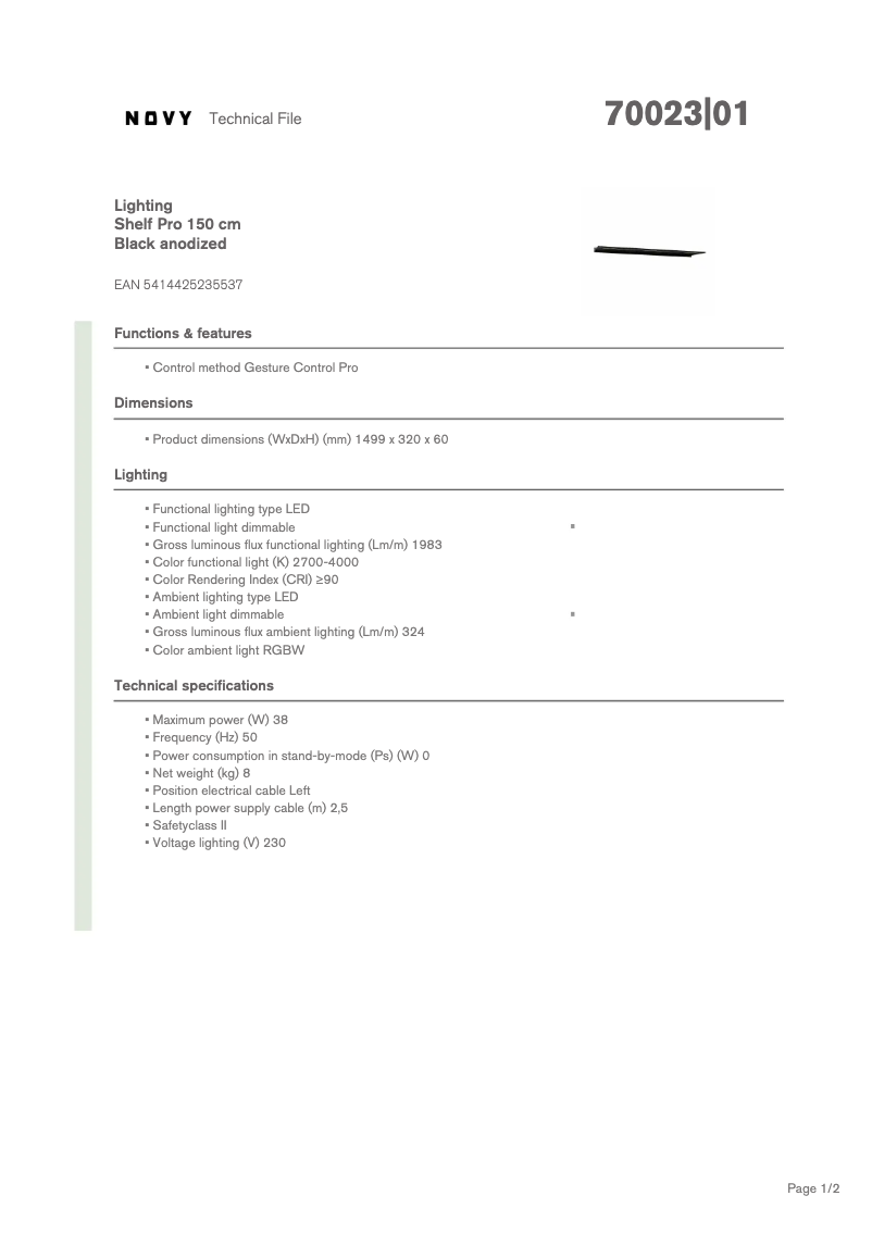 Page n°1 - Fiche technique Novy Shelf Pro 70023