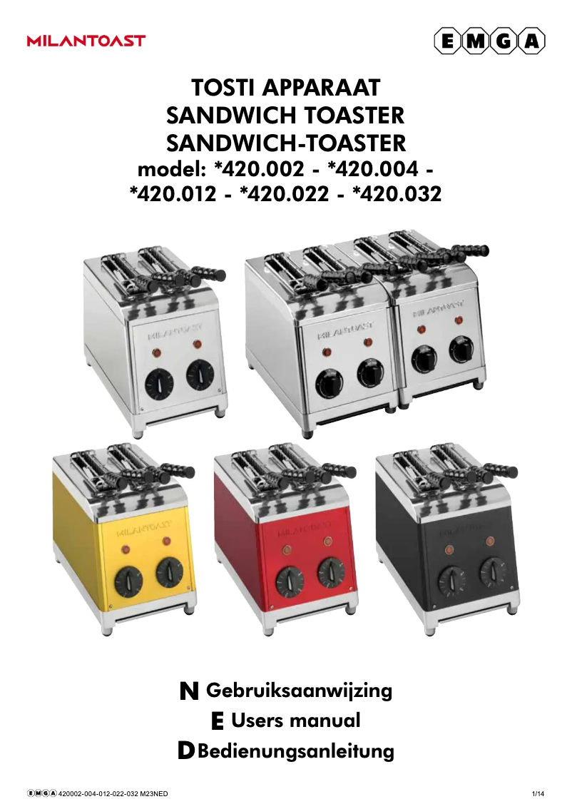 Page n°1 - Manuel utilisateur MilanToast 420002