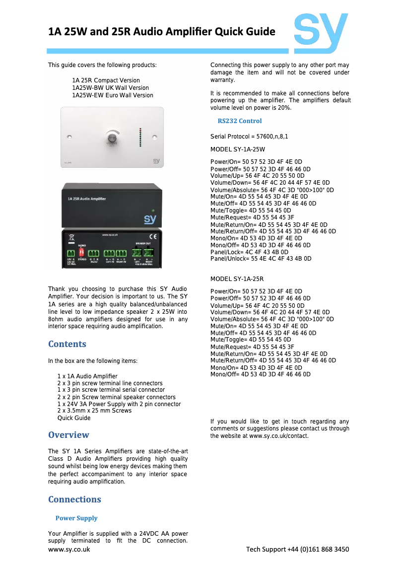 Page n°1 - Manuel utilisateur SY Electronics SY-1A-25W-BW