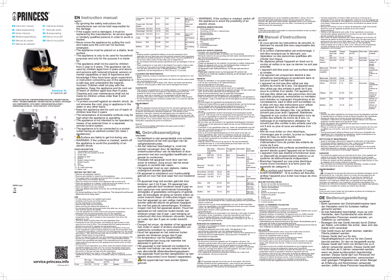 Page 1 de la notice Manuel utilisateur Princess Aerofryer XL 182019