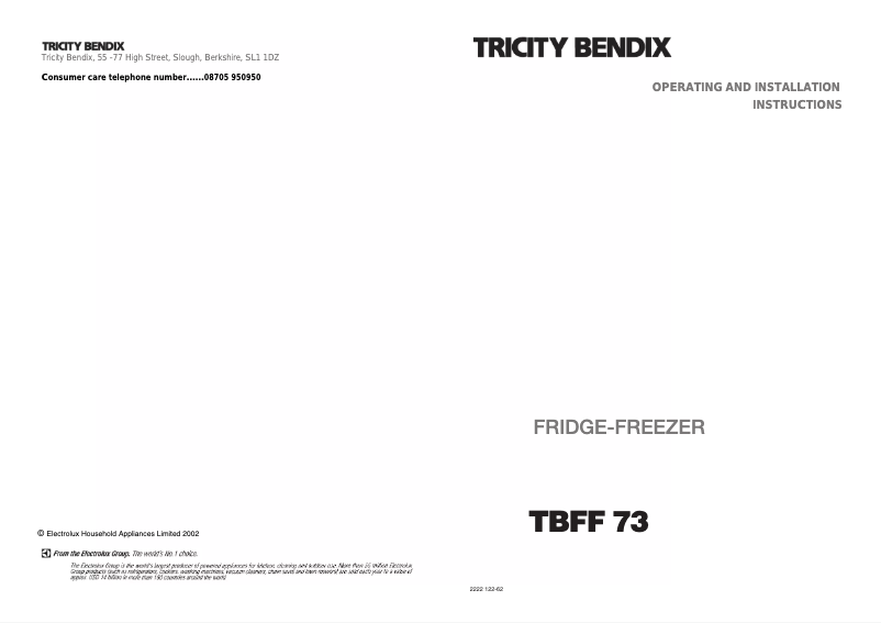 Page n°1 - Manuel utilisateur Tricity Bendix TBFF73