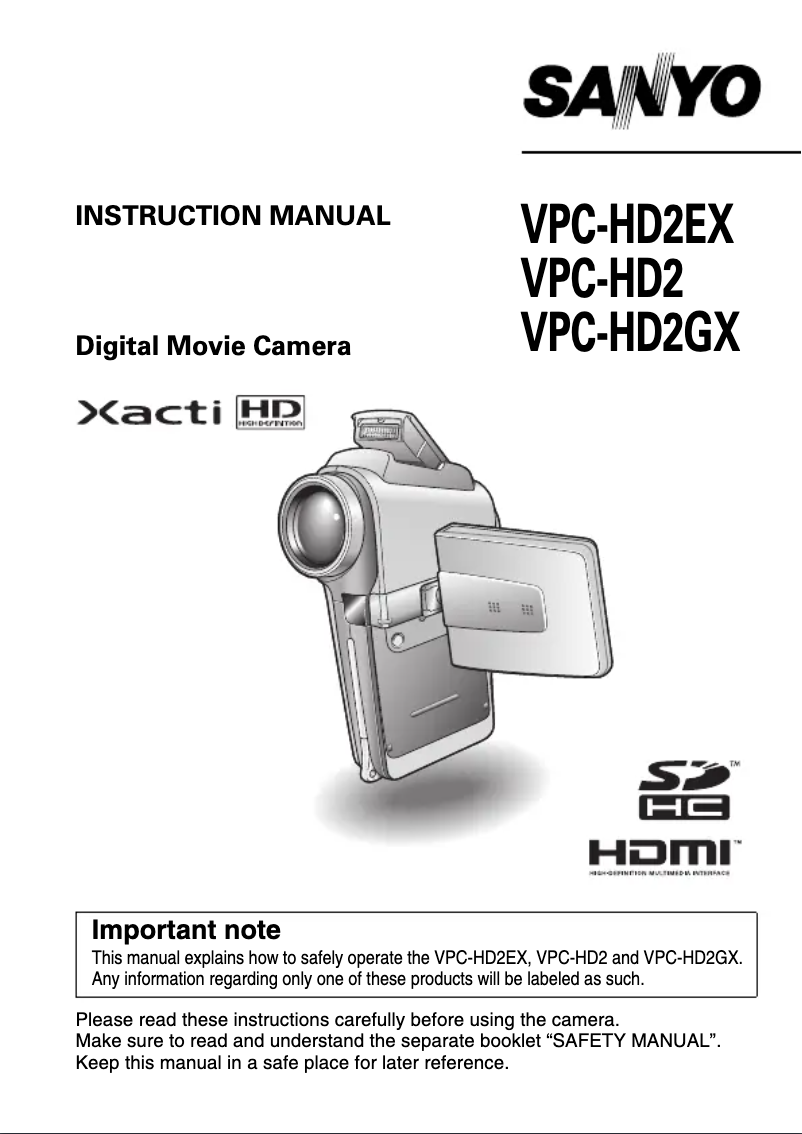 Page n°1 - Manuel utilisateur Sanyo Xacti VPC-HD2EX