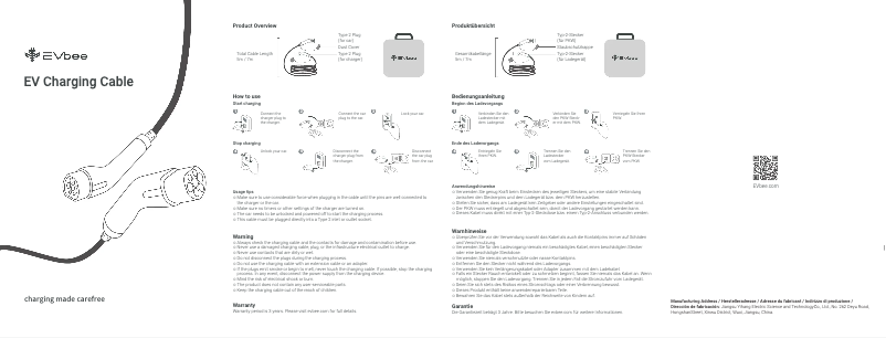 Imagen de la primera página del manual del dispositivo EV Charging Cable