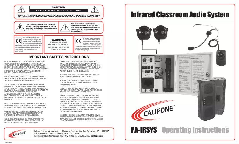 Page 1 de la notice Manuel utilisateur Califone PA-IRSYS