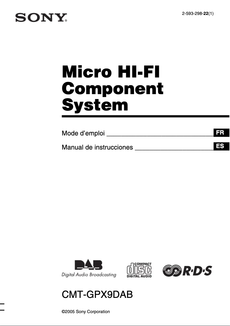 Page 1 de la notice Manuel utilisateur Sony CMT-GPX9DAB