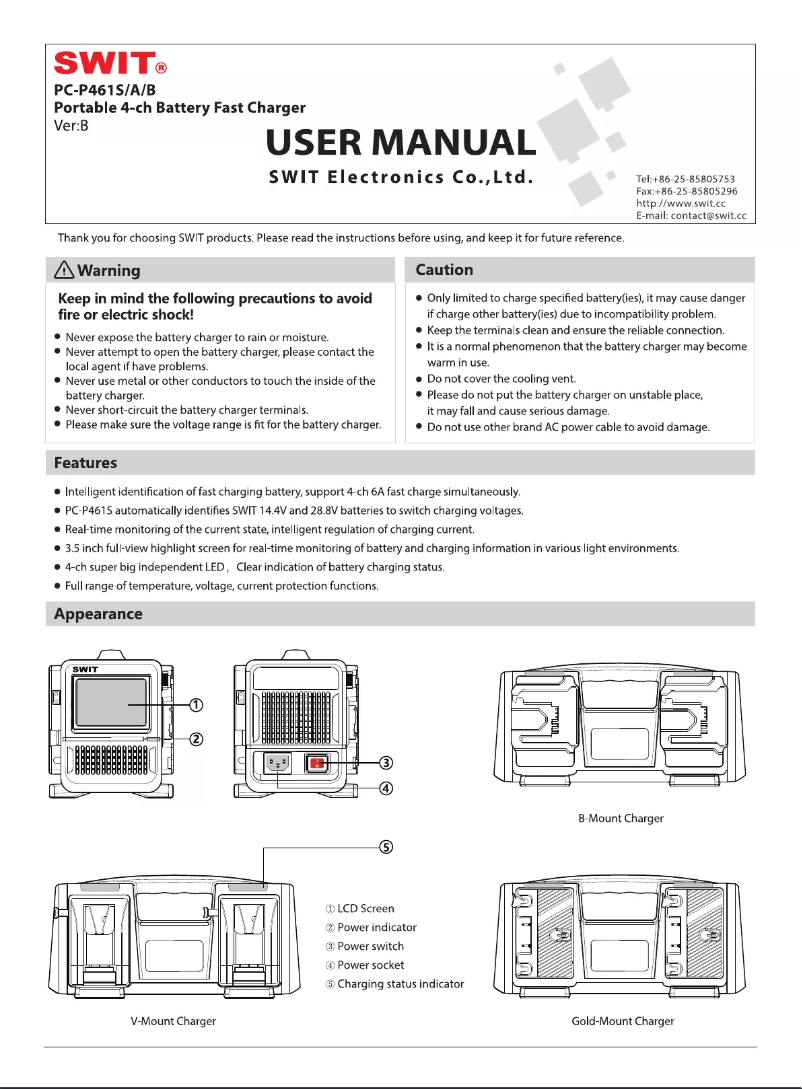 Page 1 de la notice Manuel utilisateur SWIT PC-P461A