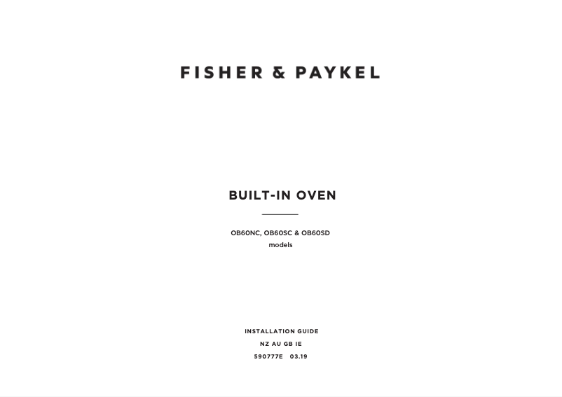 Page 1 de la notice Guide d'installation Fisher & Paykel OB60SC5LB1