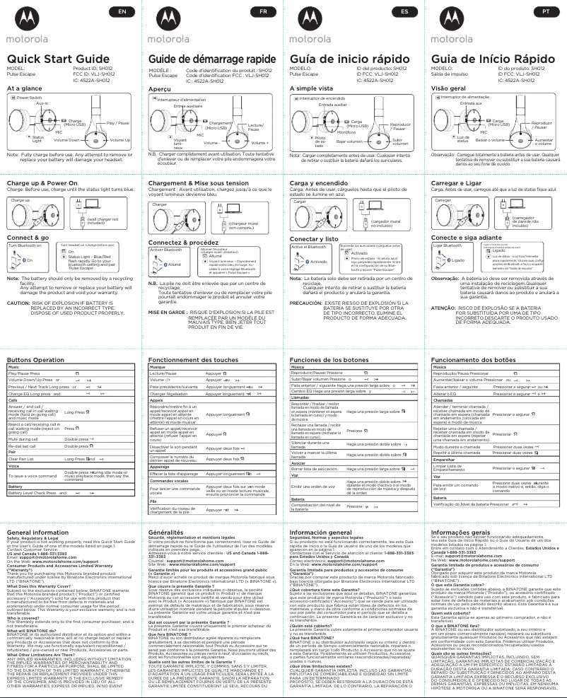 Image de la première page du manuel de l'appareil Pulse Escape