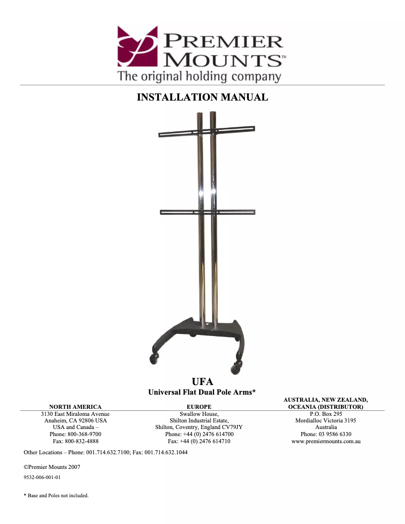 Page n°1 - Manuel utilisateur Premier Mounts TL84-UFA