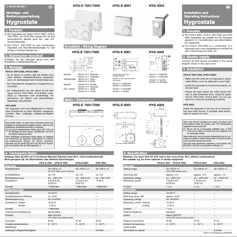 Page n°1 - Manuel utilisateur Eberle HYG-E 7001