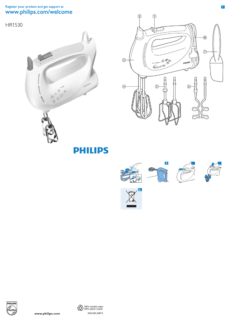 Page 1 de la notice Manuel utilisateur Philips HR1530