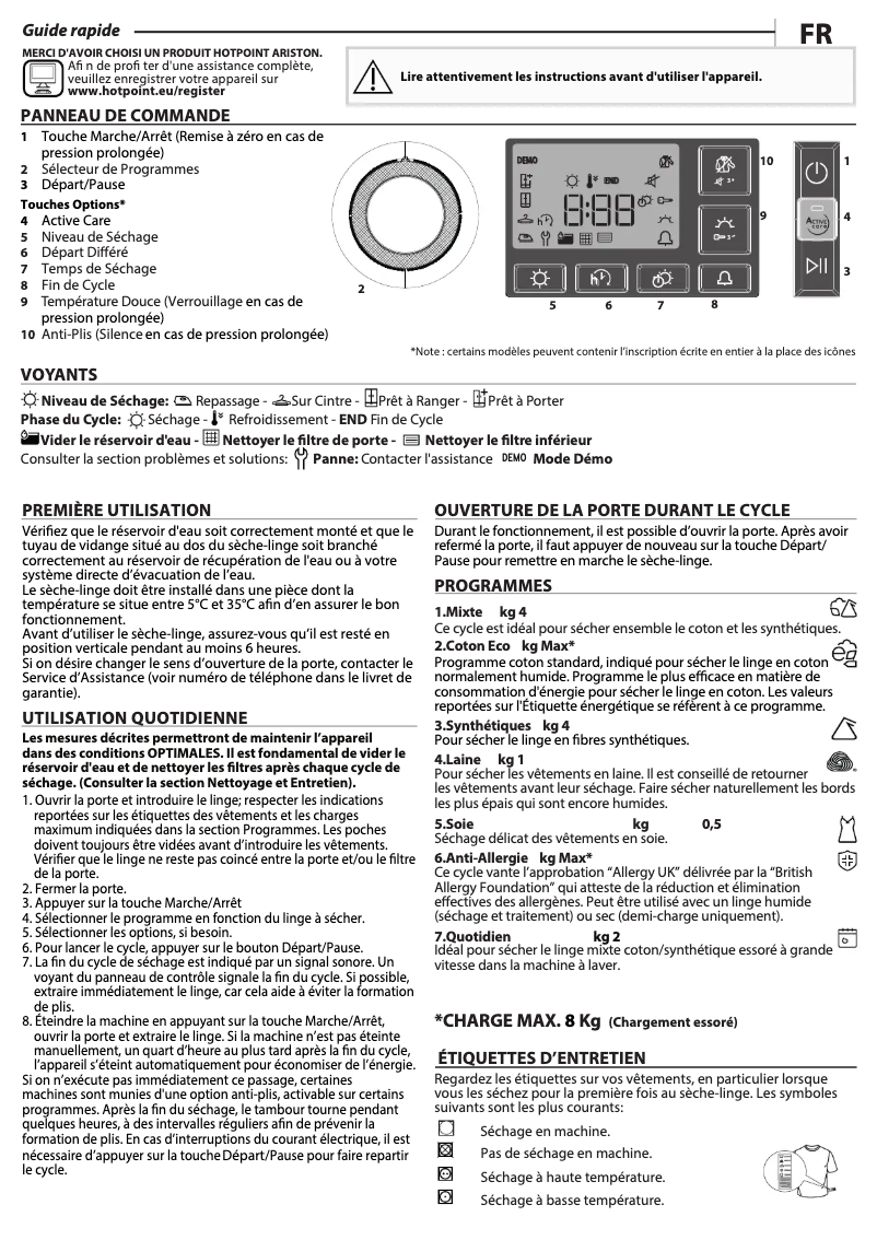 Page 1 de la notice Manuel utilisateur Hotpoint NT M11 82SK FR