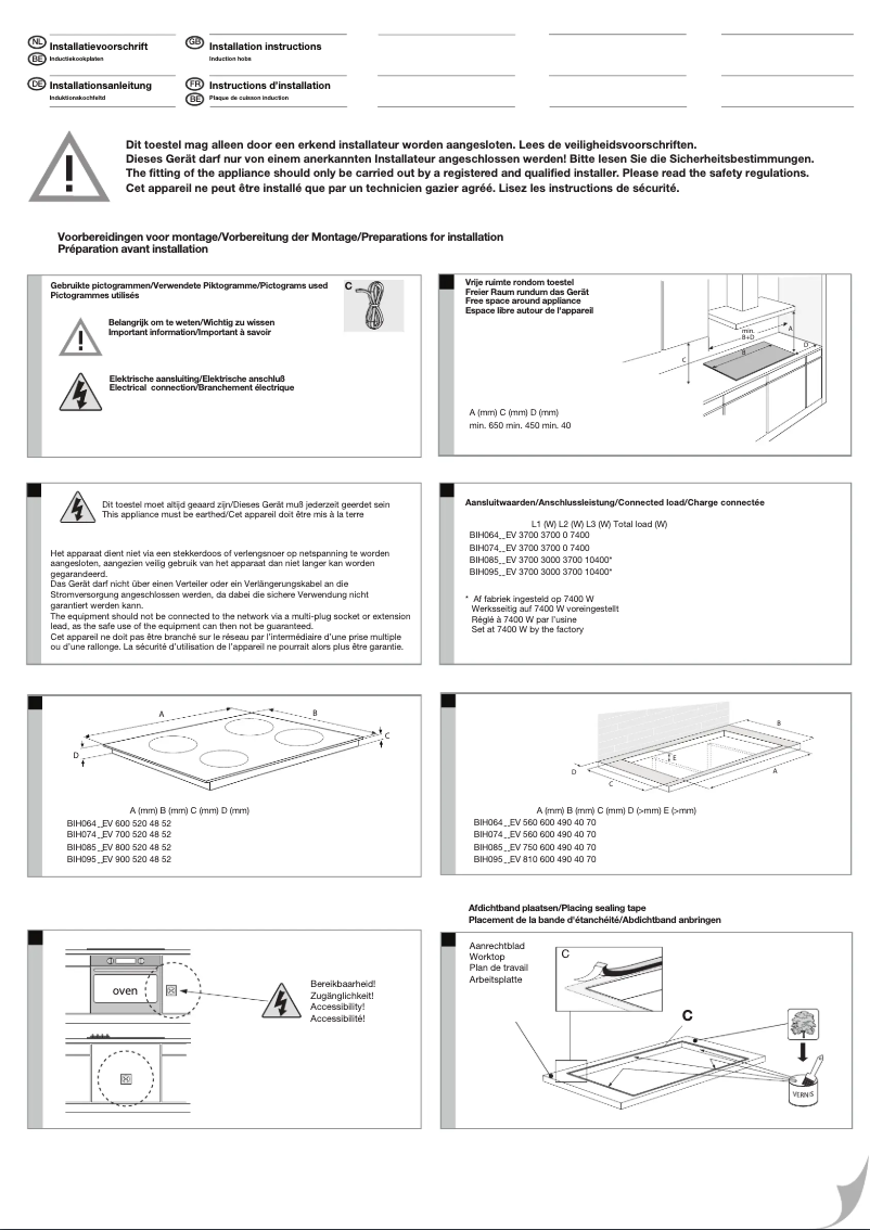 Page n°1 - Guide d'installation Atag BIH08571EV