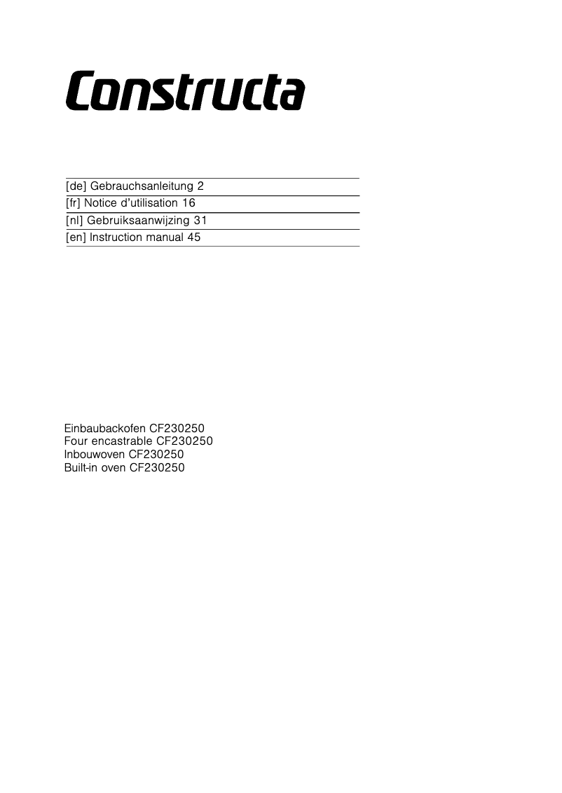 Page n°1 - Manuel d'utilisation et d'entretien Constructa CF230250