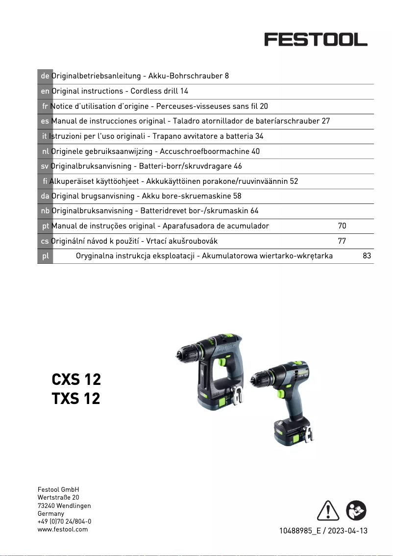 Page 1 de la notice Manuel utilisateur Festool TXS 12