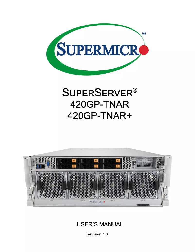 Page 1 de la notice Manuel utilisateur Supermicro SYS-420GP-TNAR