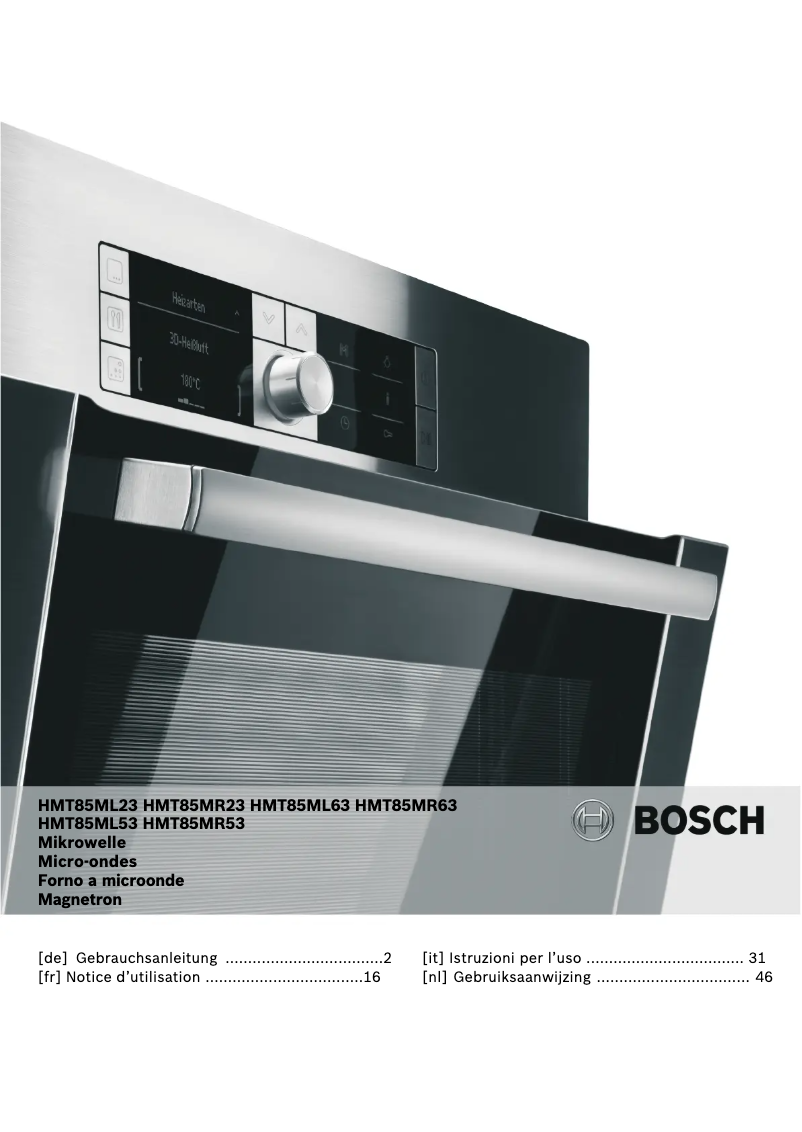 Page 1 de la notice Manuel utilisateur Bosch HMT85MR53