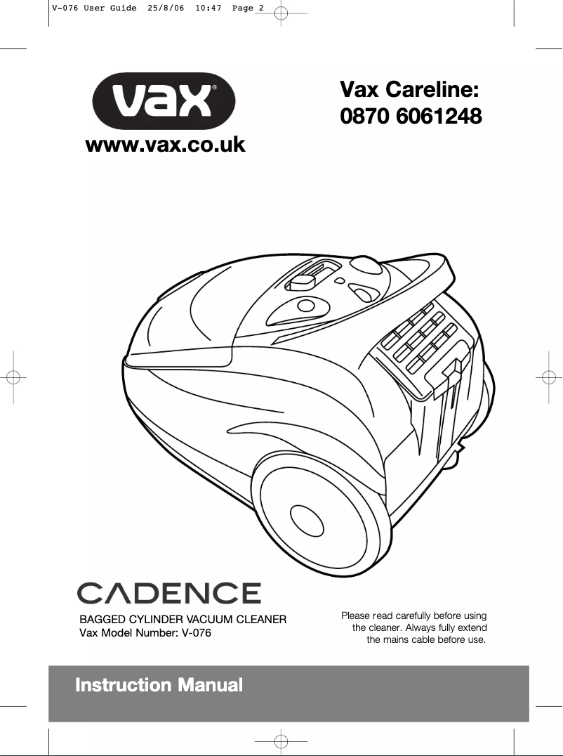 Imagen de la primera página del manual del dispositivo Cadence V-076