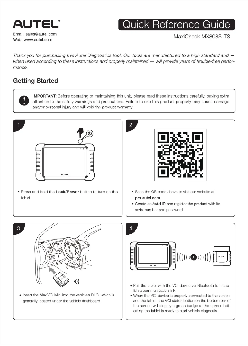 Page n°1 - Guide de démarrage rapide Autel MaxiCheck MX808S-TS