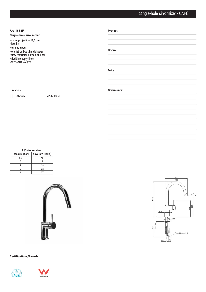 Page n°1 - Fiche technique Fantini 1852F