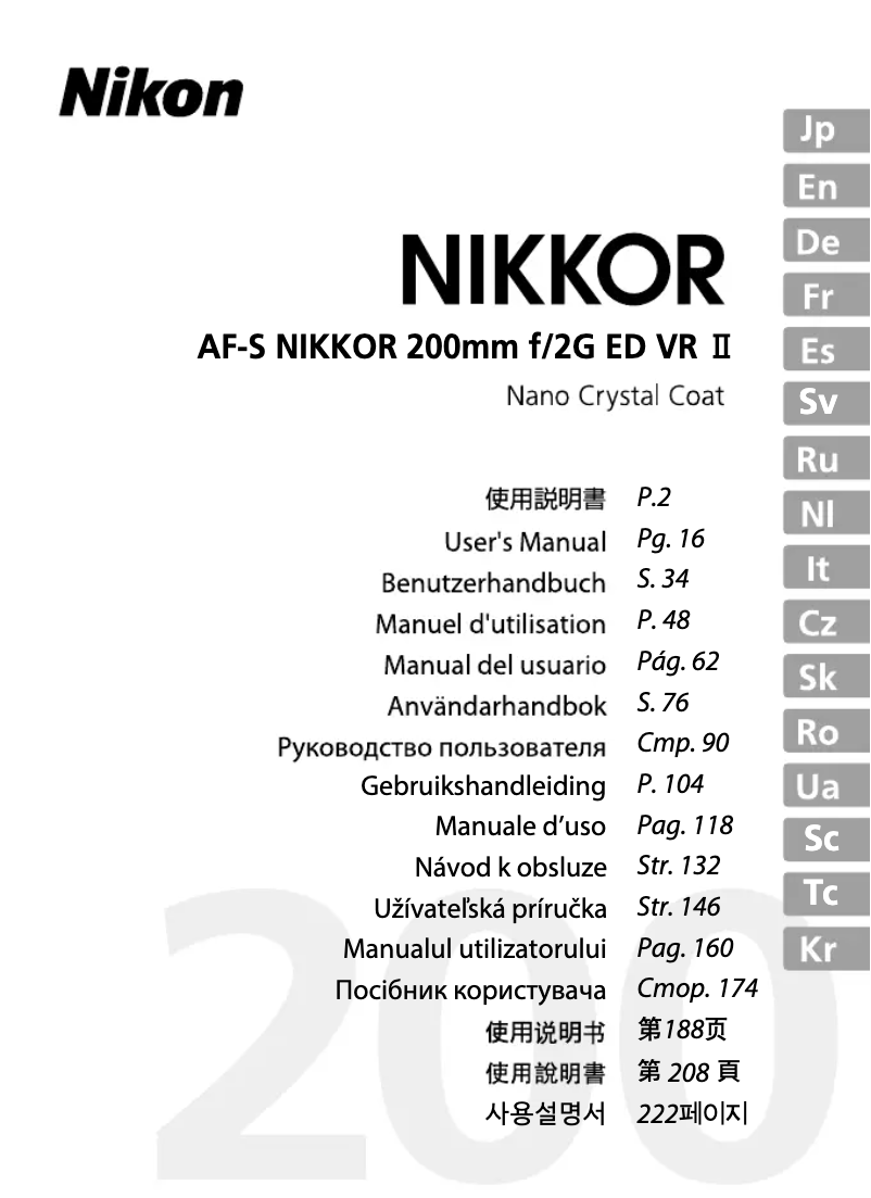 Page 1 de la notice Manuel utilisateur Nikon Nikkor AF-S 200mm f/2G ED VR II