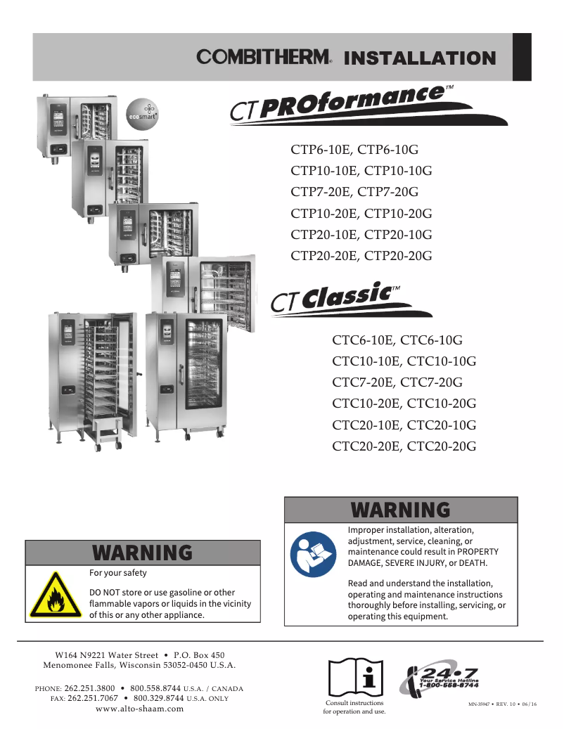 Image de la première page du manuel de l'appareil Combitherm Proformance CTP7-20G N208-240