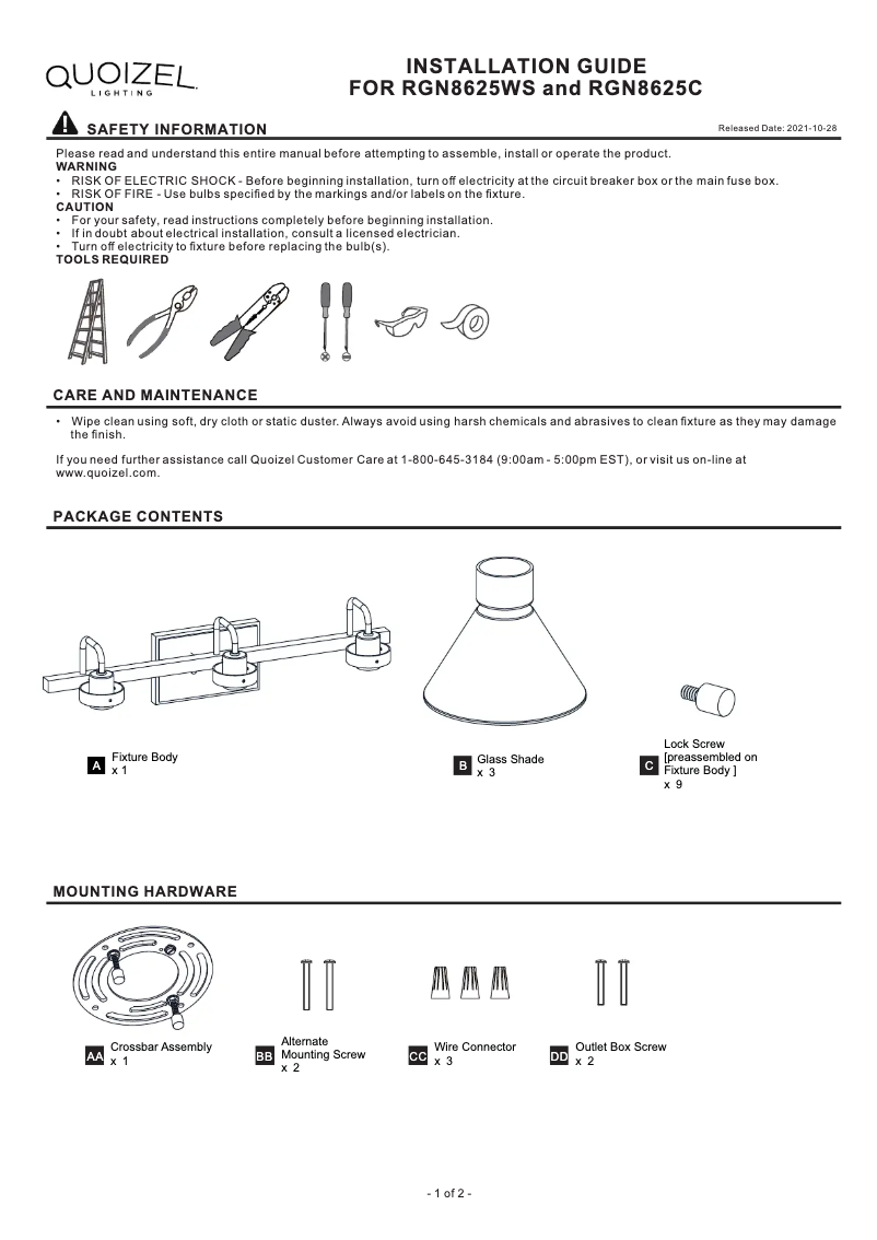 Page n°1 - Manuel utilisateur Quoizel Regency RGN8625WS
