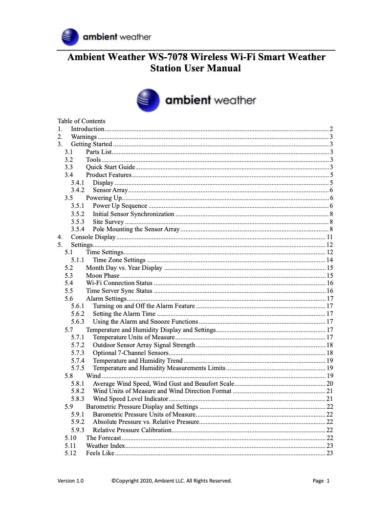 Image de la première page du manuel de l'appareil WS-7078