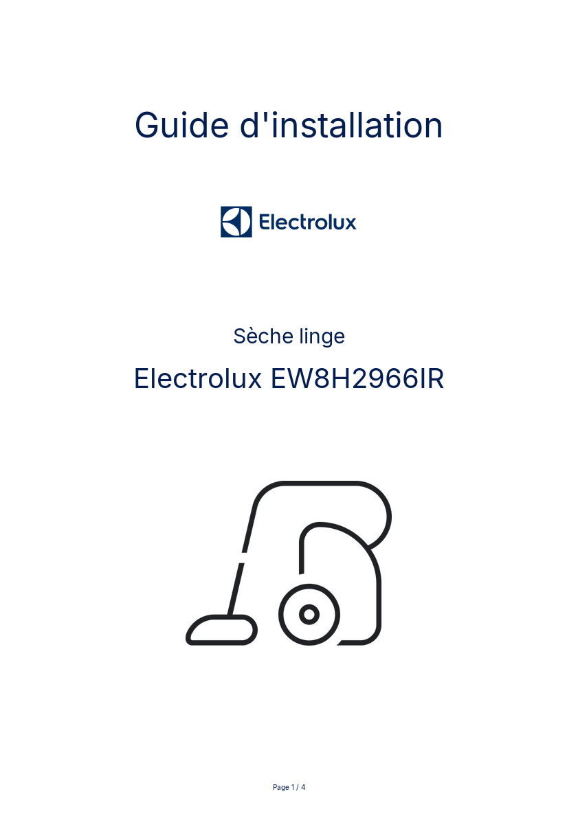 Page n°1 - Guide d'installation Electrolux EW8H2966IR