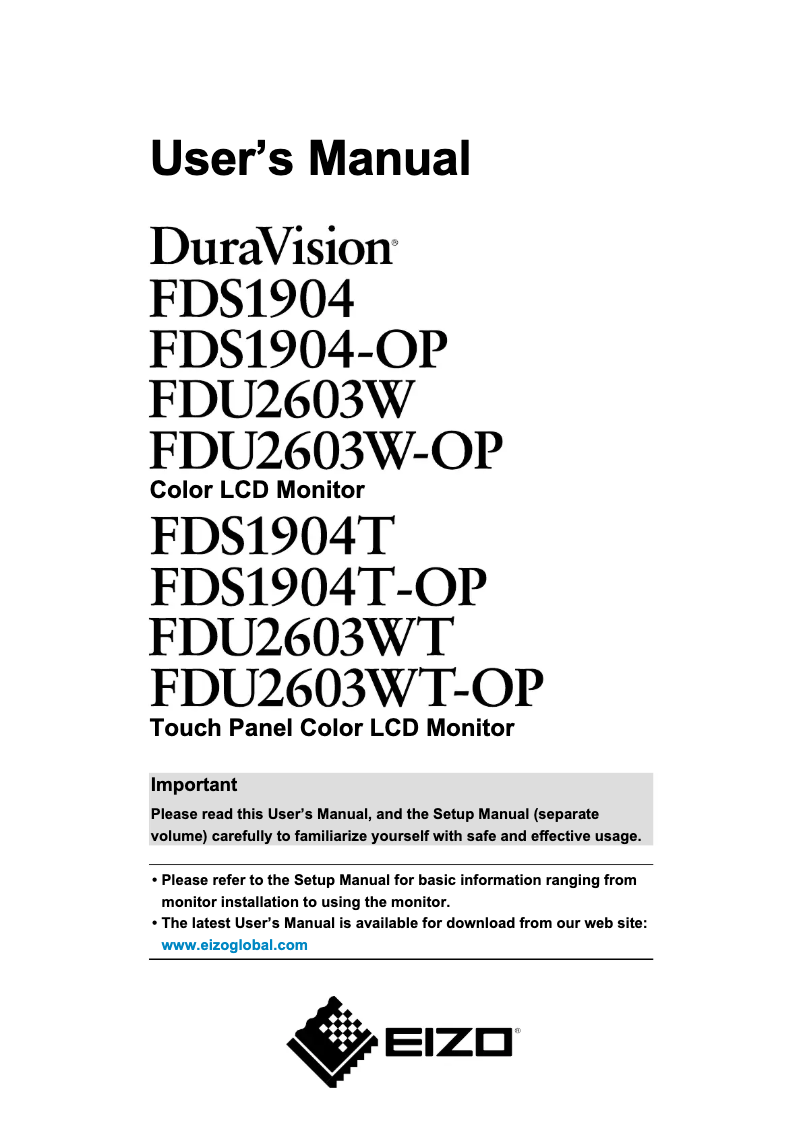 Page 1 de la notice Manuel utilisateur Eizo DuraVision FDU2603W