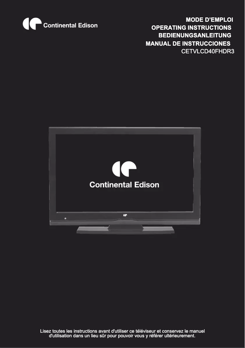 Page 1 de la notice Manuel utilisateur Continental Edison CETVLCD40FHDR3