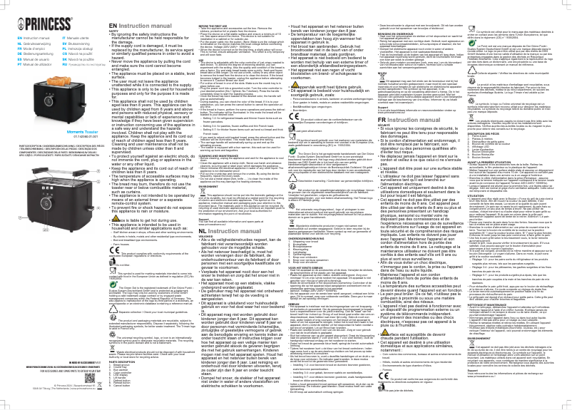 Page 1 de la notice Manuel utilisateur Princess Moments Toaster 142360