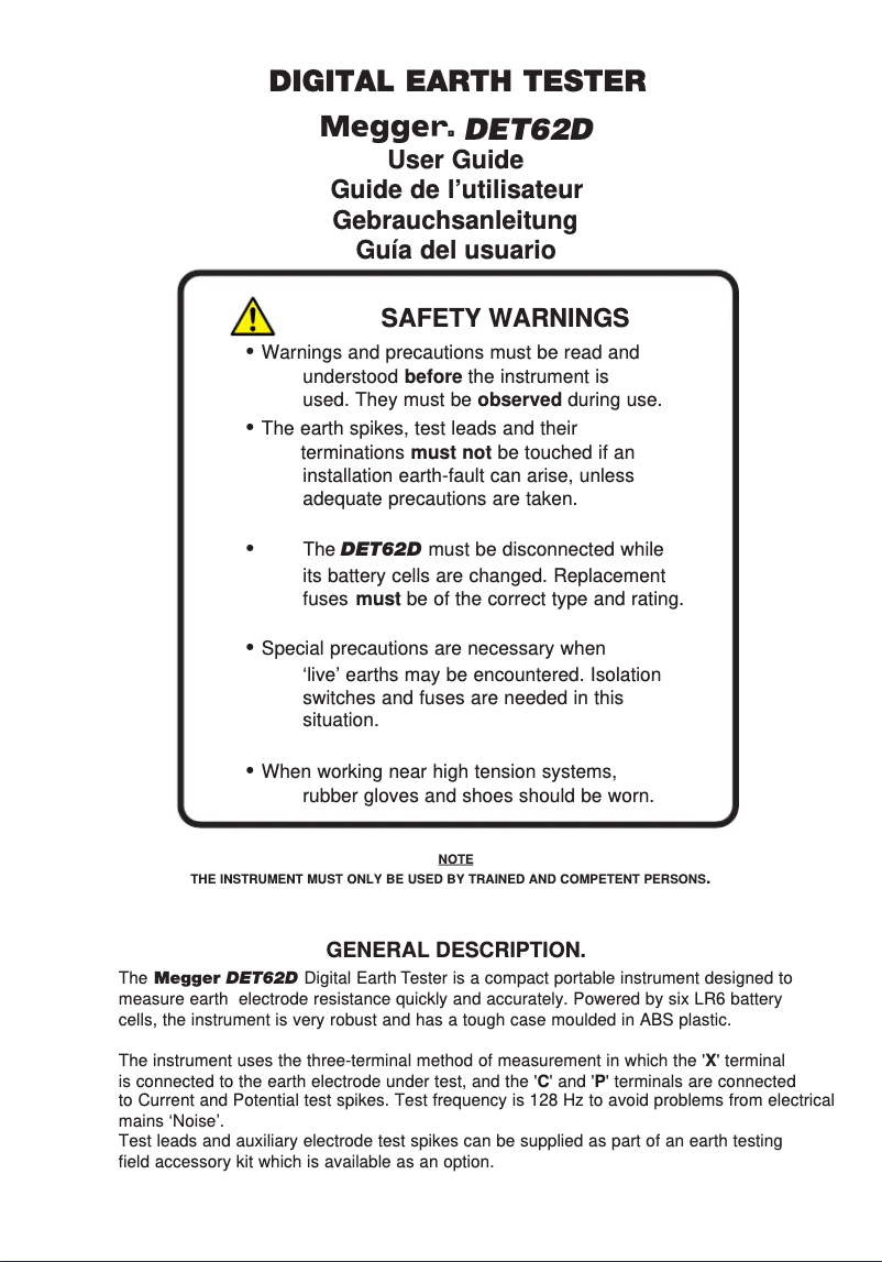 Page 1 de la notice Manuel utilisateur Megger DET62D